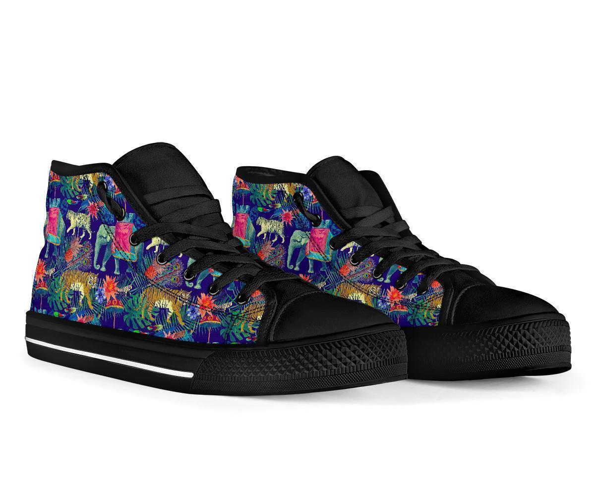 Tropical Palm Leave Peacock Tiger Elephant Men Women's High Top Shoes-grizzshop