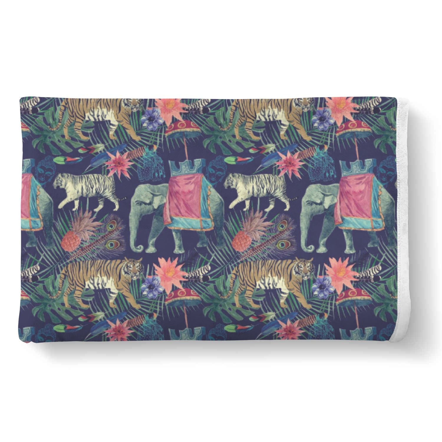 Tropical Palm Leave Peacock Tiger Elephant Throw Blanket-grizzshop