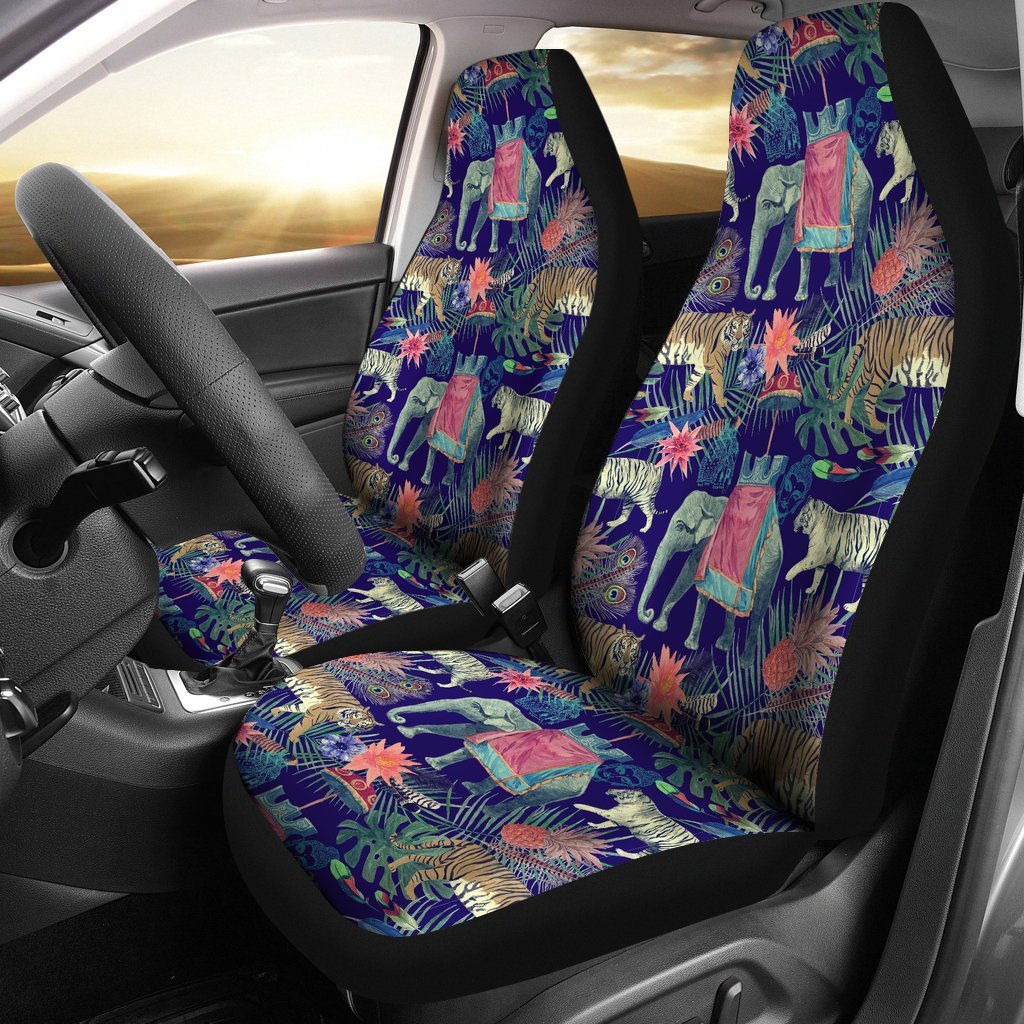 Tropical Palm Leave Peacock Tiger Elephant Universal Fit Car Seat Cover-grizzshop