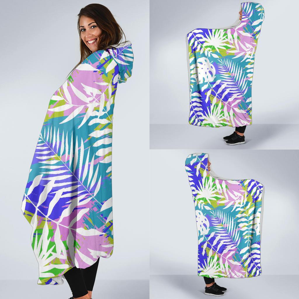 Tropical Palm Leaves Hawaiian Pattern Print Hooded Blanket-grizzshop