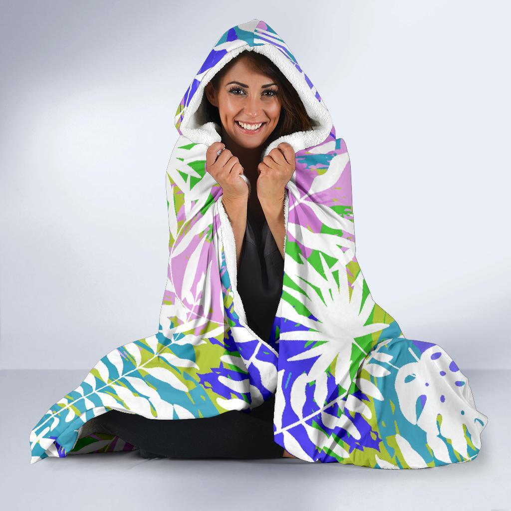 Tropical Palm Leaves Hawaiian Pattern Print Hooded Blanket-grizzshop