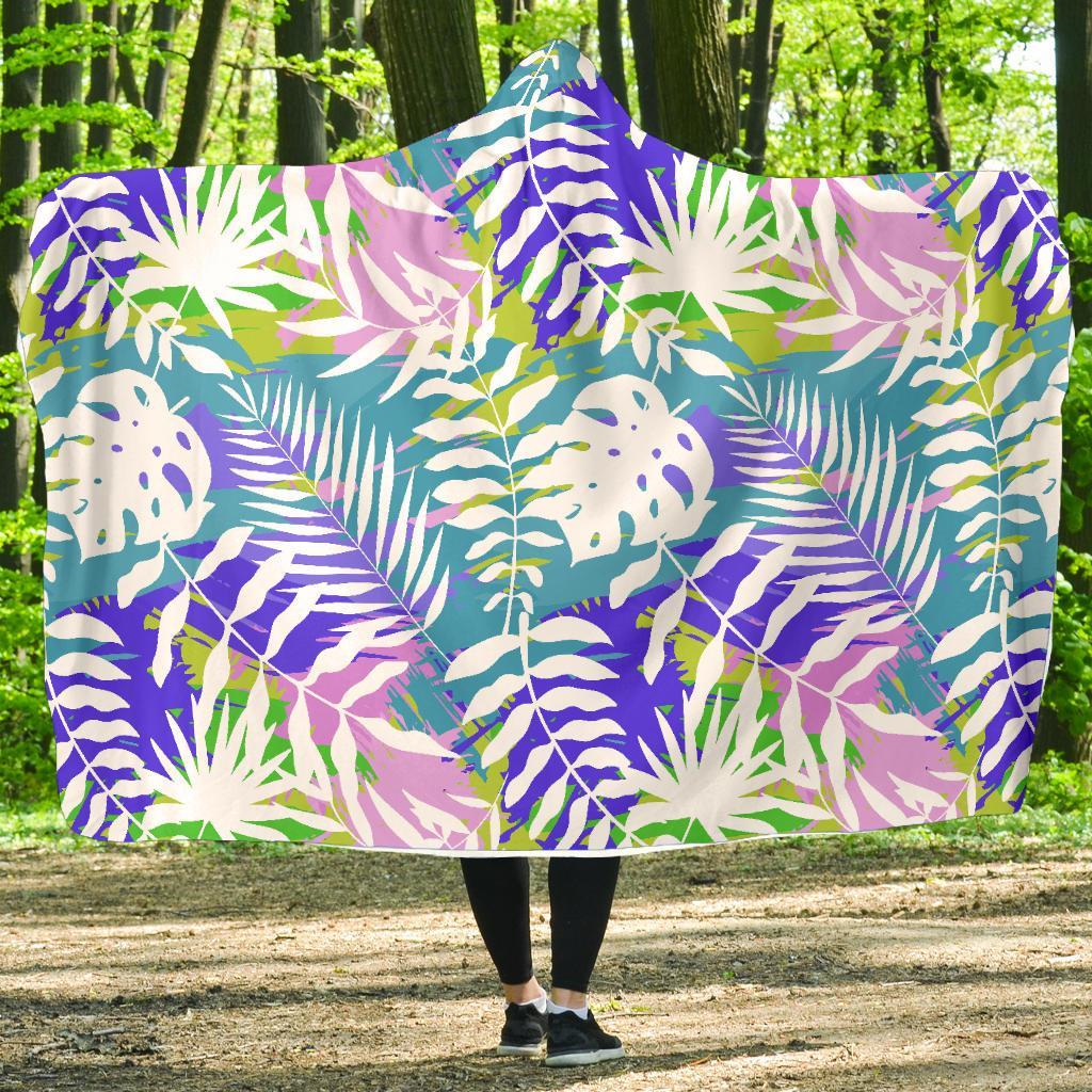 Tropical Palm Leaves Hawaiian Pattern Print Hooded Blanket-grizzshop