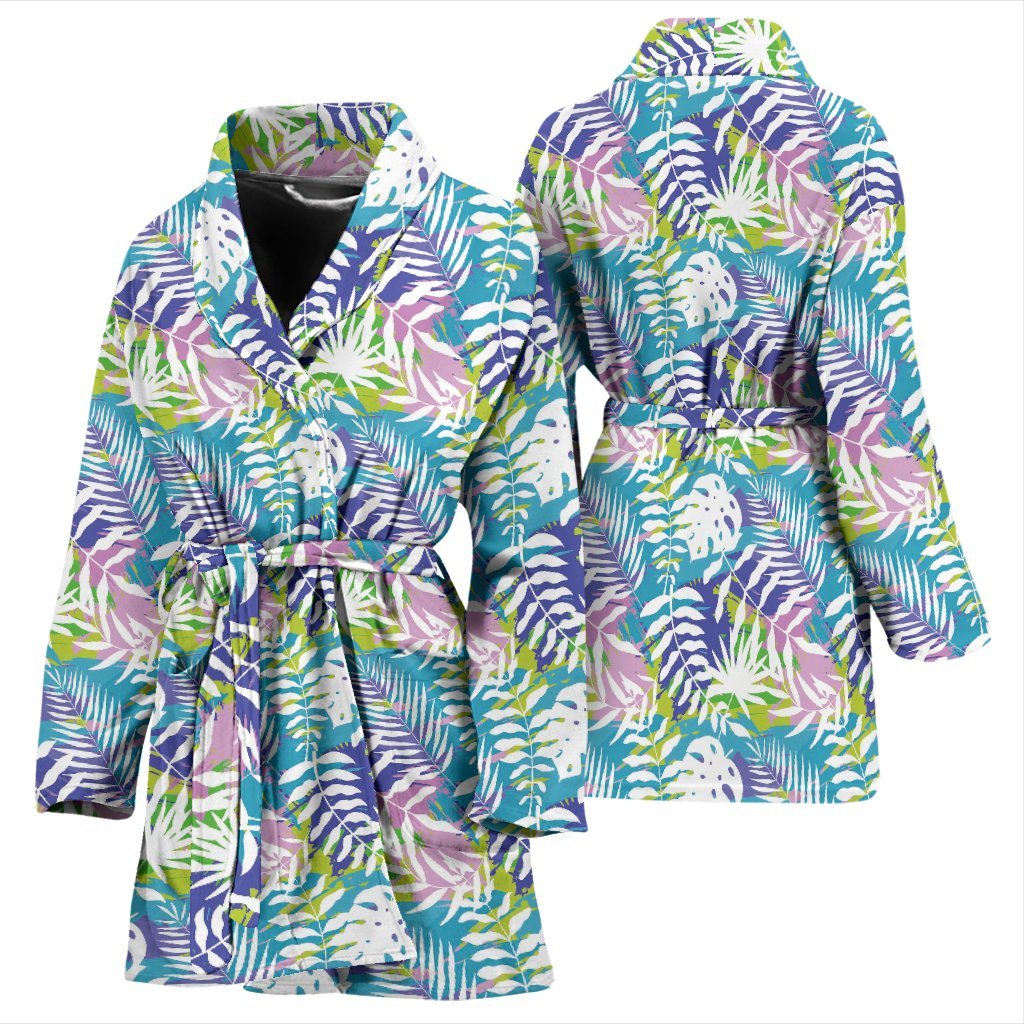 Tropical Palm Leaves Hawaiian Pattern Print Women Long Robe-grizzshop