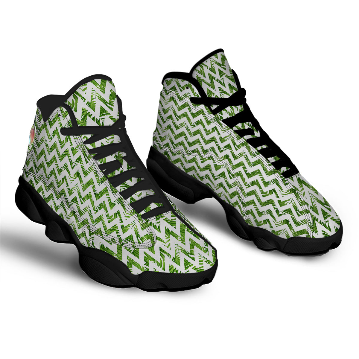 Tropical Palm Leaves Tropical Zigzag Print Pattern Black Basketball Shoes-grizzshop