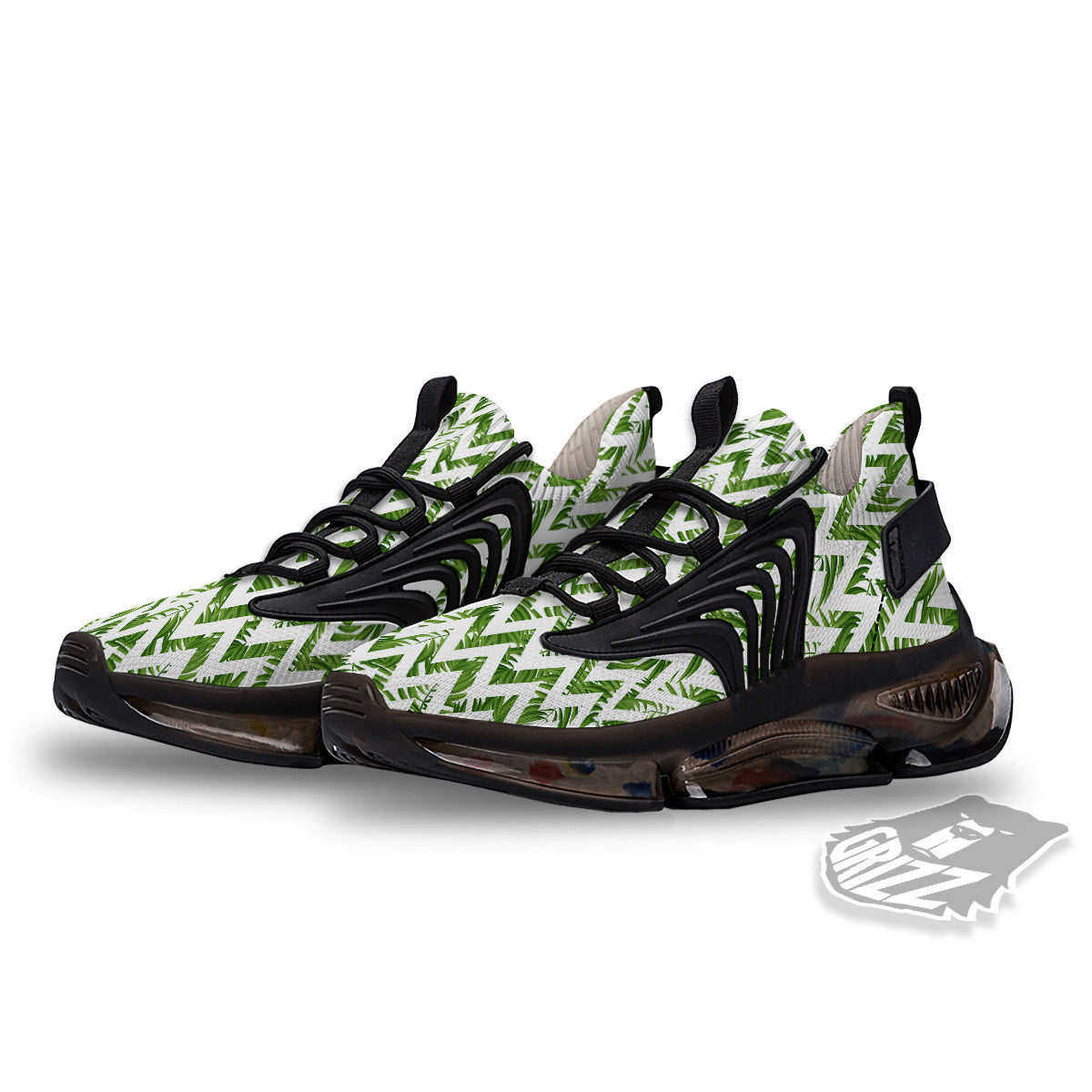 Tropical Palm Leaves Tropical Zigzag Print Pattern Black Gym Shoes-grizzshop
