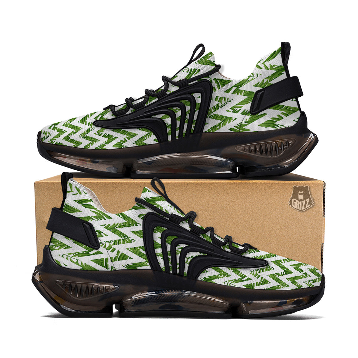 Tropical Palm Leaves Tropical Zigzag Print Pattern Black Gym Shoes-grizzshop