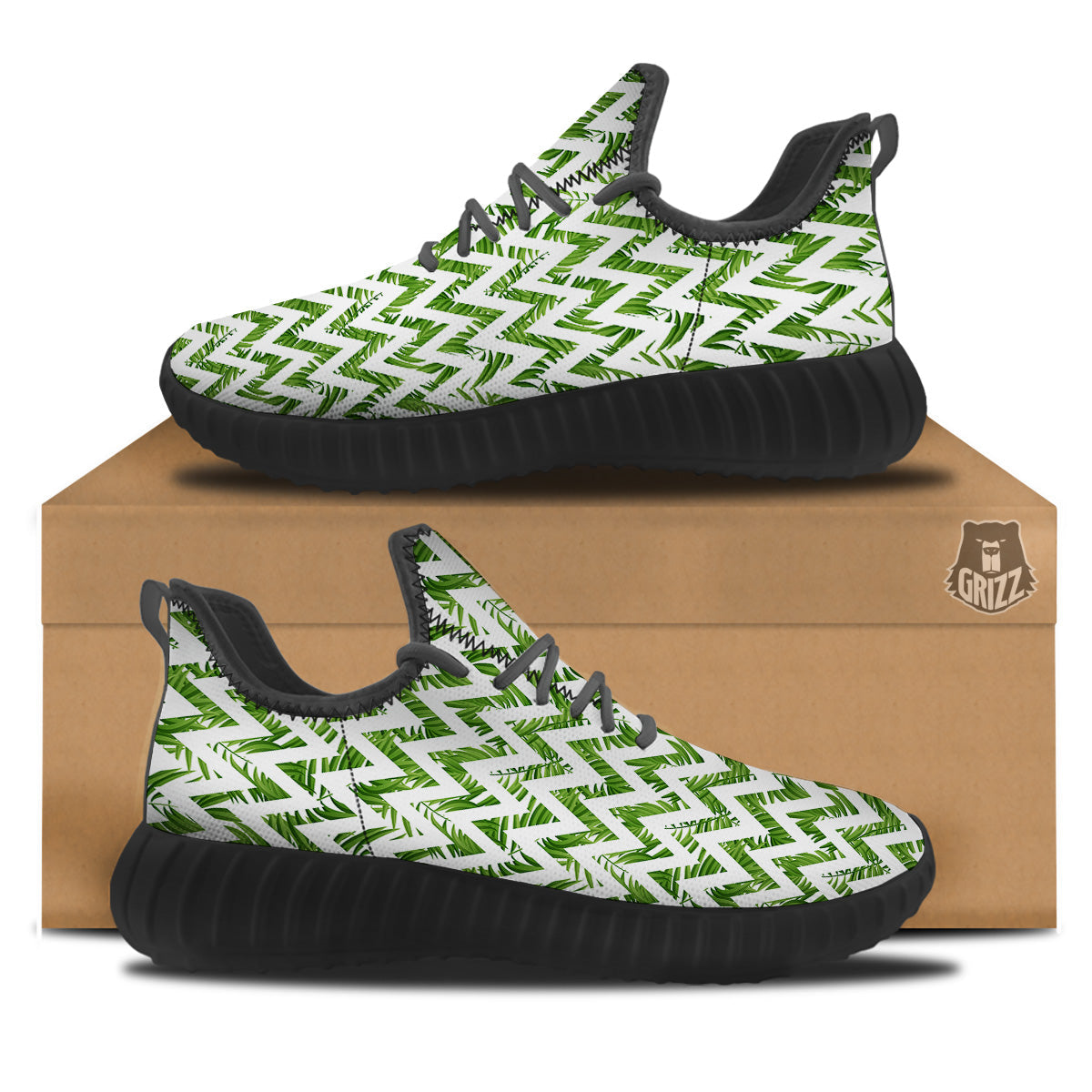 Tropical Palm Leaves Tropical Zigzag Print Pattern Black Walking Shoes-grizzshop