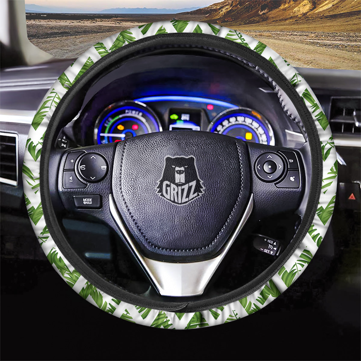 Tropical Palm Leaves Tropical Zigzag Print Pattern Car Steering Wheel Cover-grizzshop