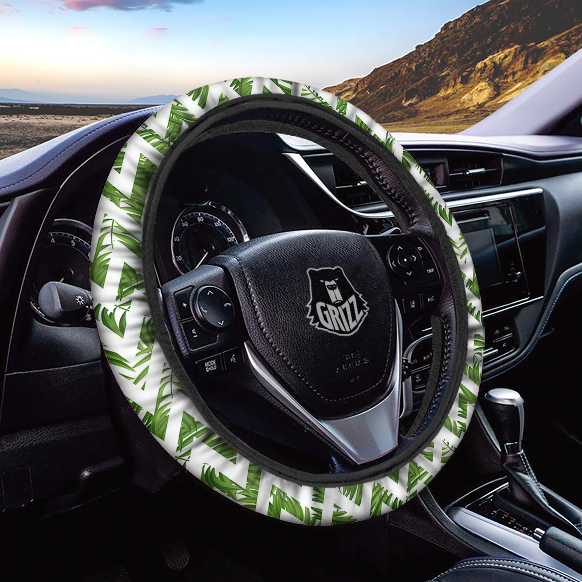 Tropical Palm Leaves Tropical Zigzag Print Pattern Car Steering Wheel Cover-grizzshop