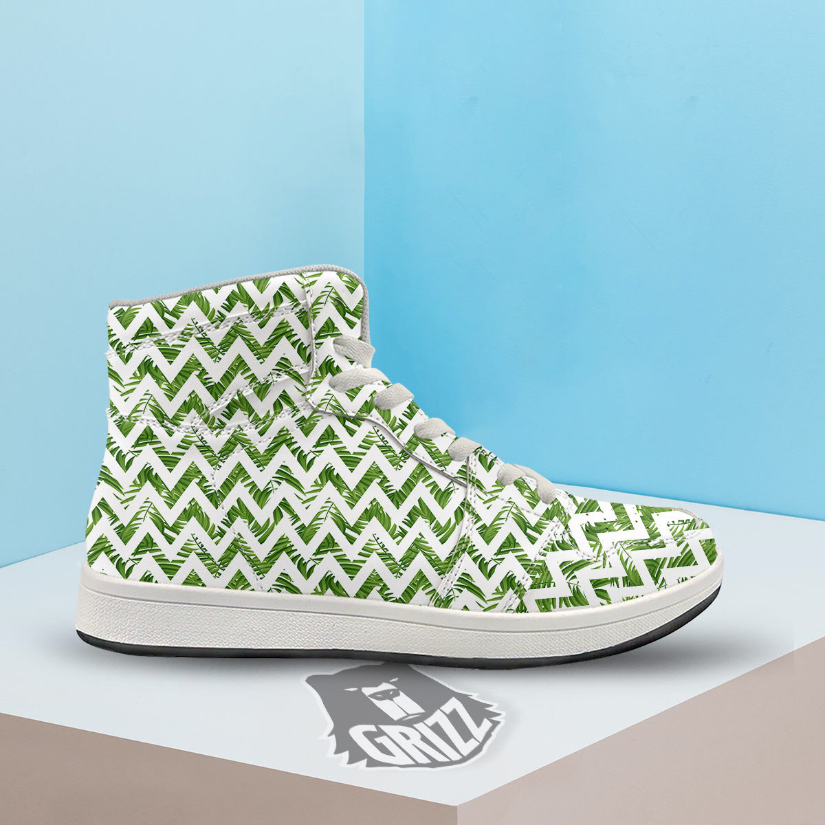 Tropical Palm Leaves Tropical Zigzag Print Pattern High Top Sneakers-grizzshop