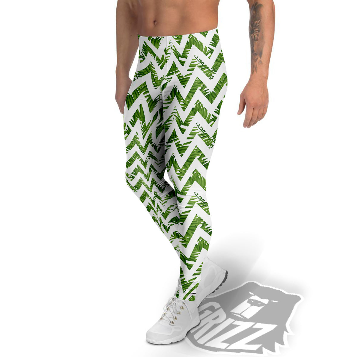 Tropical Palm Leaves Tropical Zigzag Print Pattern Men's Leggings-grizzshop