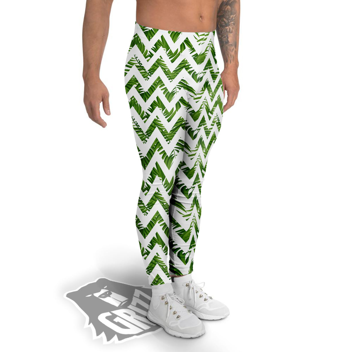 Tropical Palm Leaves Tropical Zigzag Print Pattern Men's Leggings-grizzshop