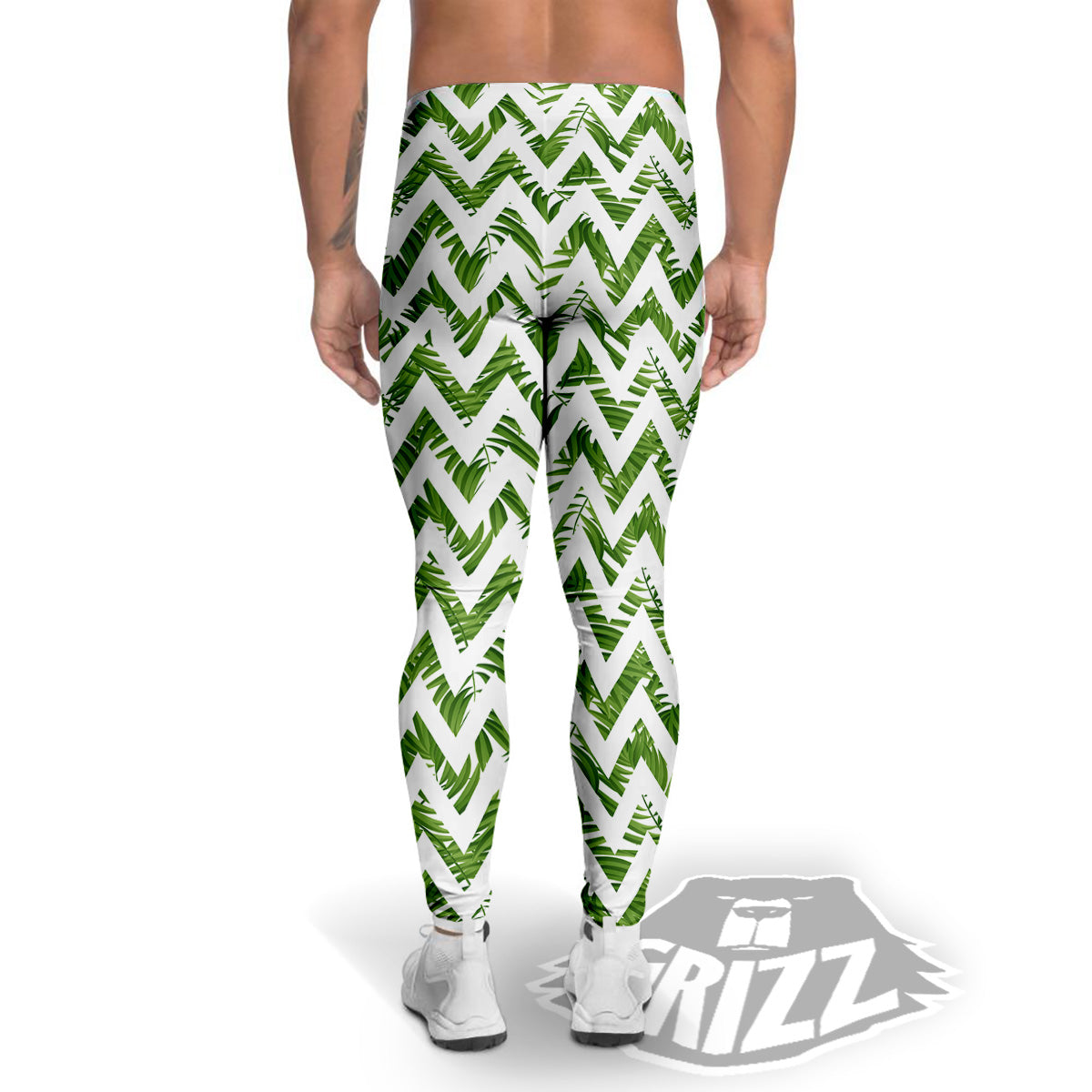 Tropical Palm Leaves Tropical Zigzag Print Pattern Men's Leggings-grizzshop