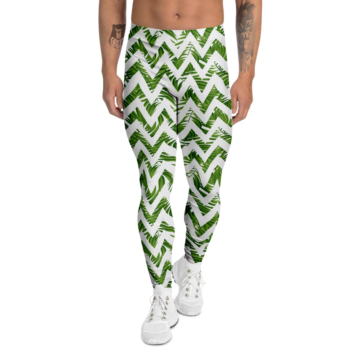 Tropical Palm Leaves Tropical Zigzag Print Pattern Men's Leggings-grizzshop