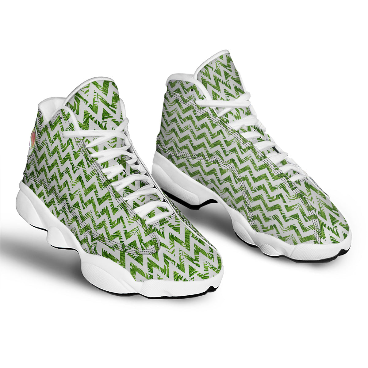 Tropical Palm Leaves Tropical Zigzag Print Pattern White Basketball Shoes-grizzshop