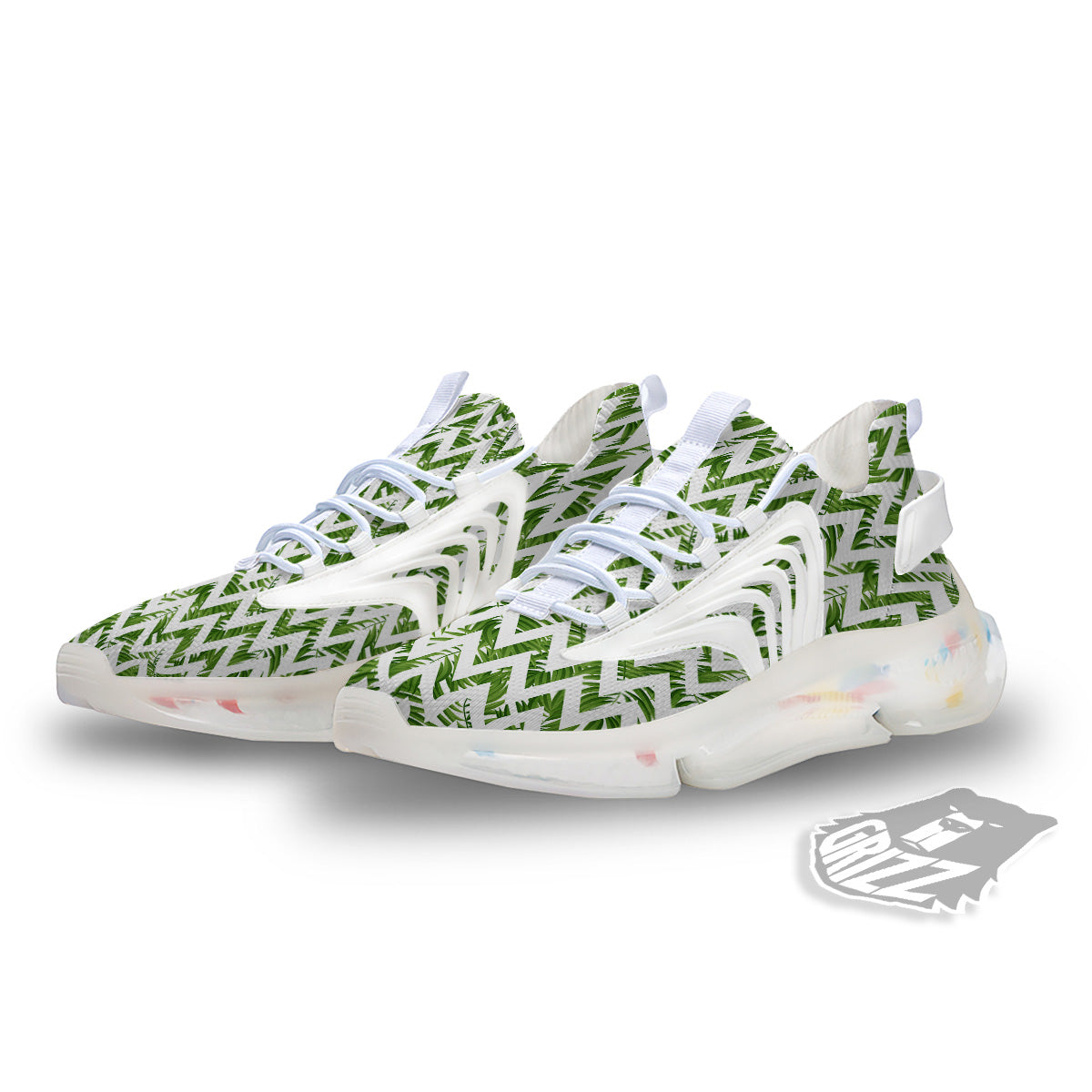 Tropical Palm Leaves Tropical Zigzag Print Pattern White Gym Shoes-grizzshop