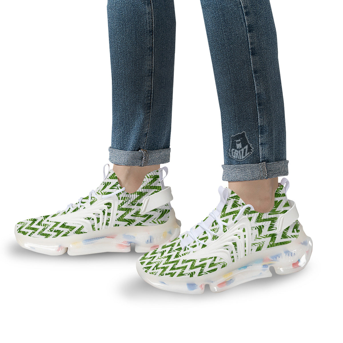 Tropical Palm Leaves Tropical Zigzag Print Pattern White Gym Shoes-grizzshop