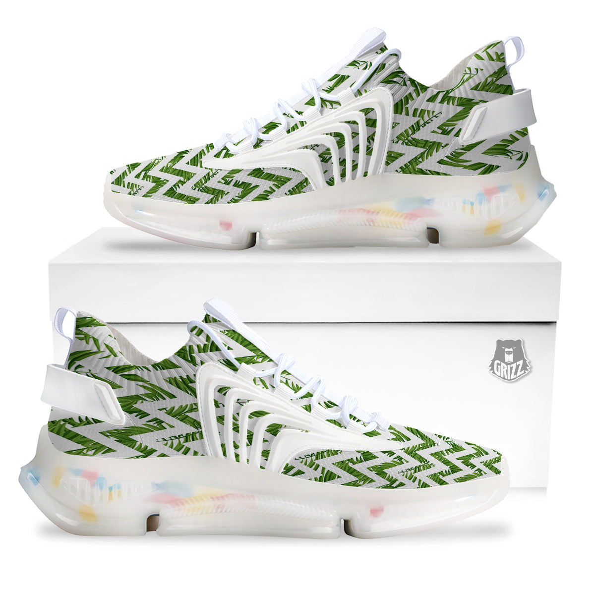 Tropical Palm Leaves Tropical Zigzag Print Pattern White Gym Shoes-grizzshop