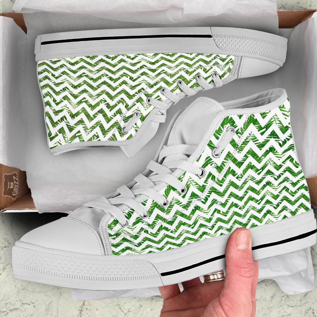 Tropical Palm Leaves Tropical Zigzag Print Pattern White High Top Shoes-grizzshop