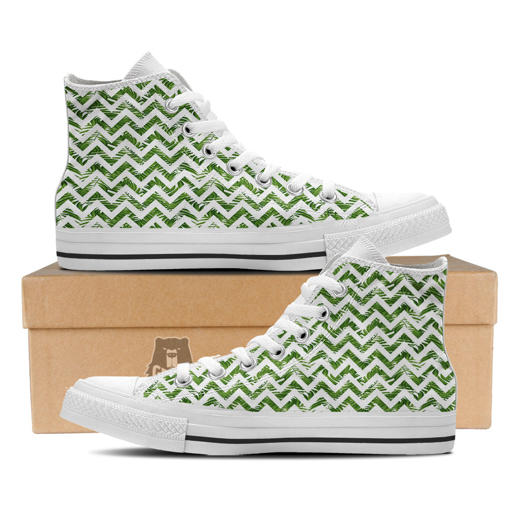 Tropical Palm Leaves Tropical Zigzag Print Pattern White High Top Shoes-grizzshop