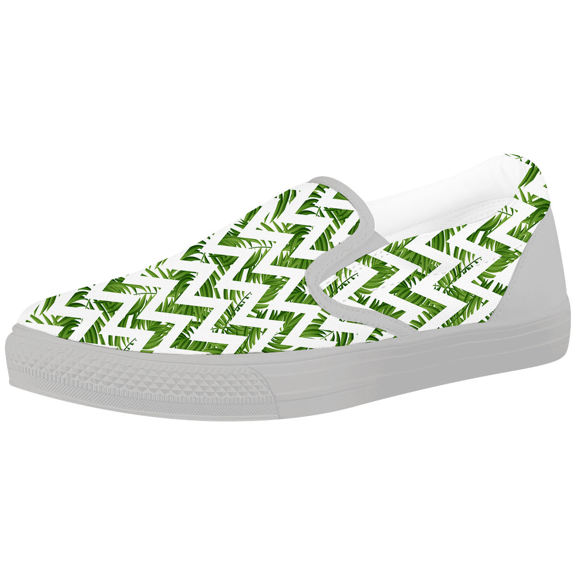 Tropical Palm Leaves Tropical Zigzag Print Pattern White Slip On Shoes-grizzshop