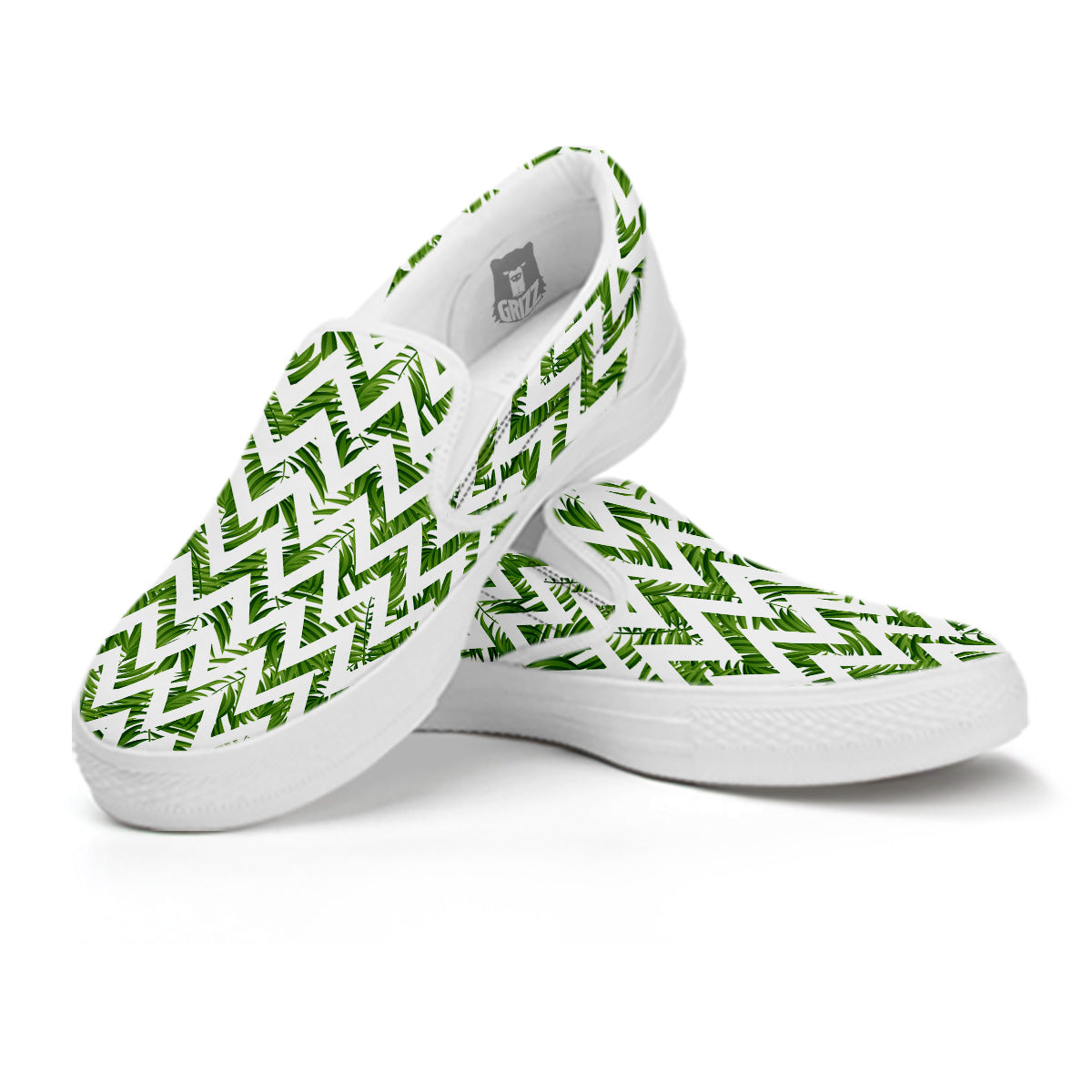 Tropical Palm Leaves Tropical Zigzag Print Pattern White Slip On Shoes-grizzshop
