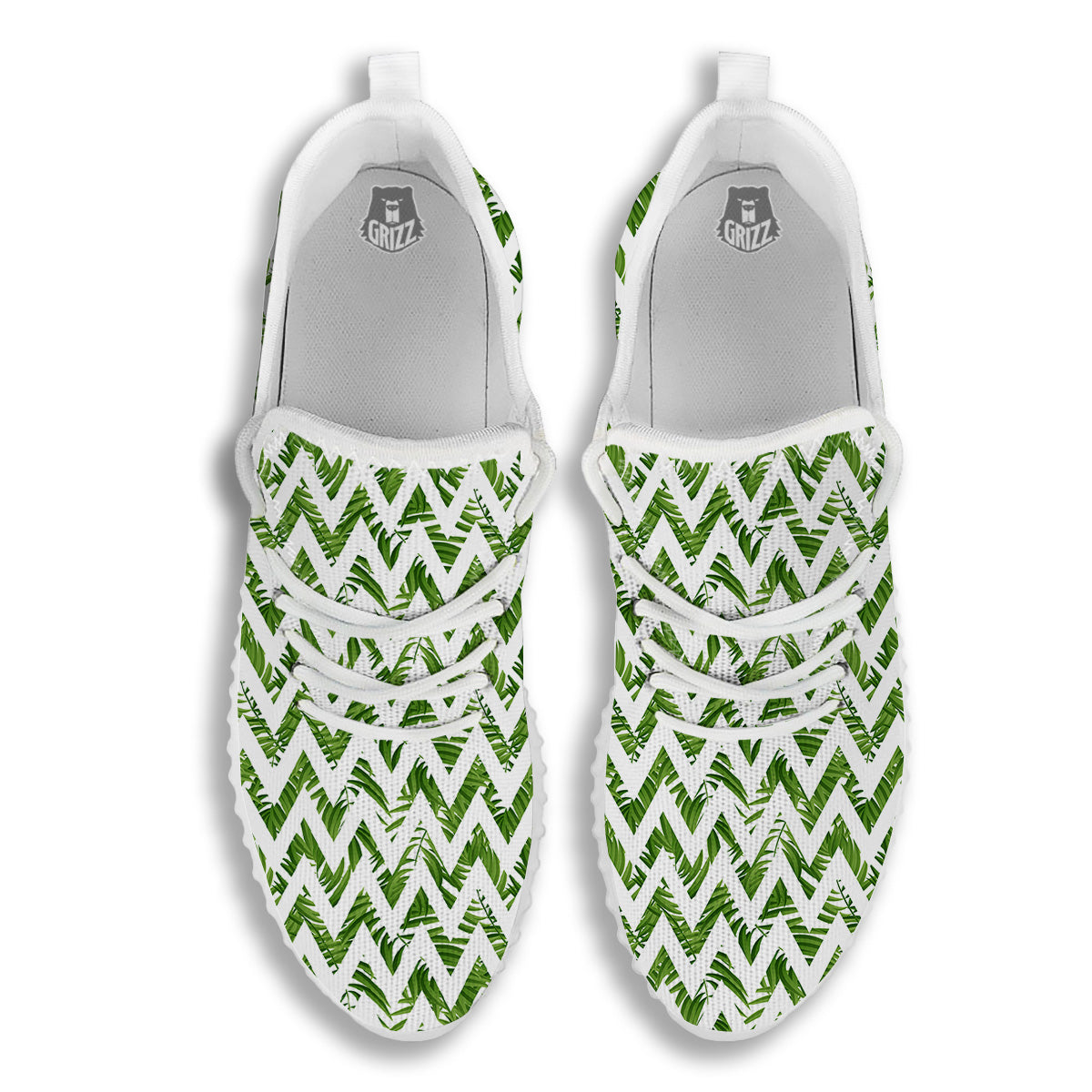 Tropical Palm Leaves Tropical Zigzag Print Pattern White Walking Shoes-grizzshop