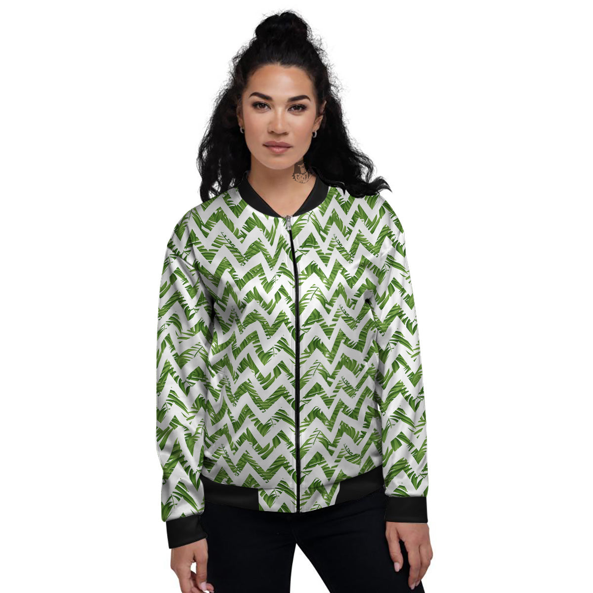 Tropical Palm Leaves Tropical Zigzag Print Pattern Women's Bomber Jacket-grizzshop