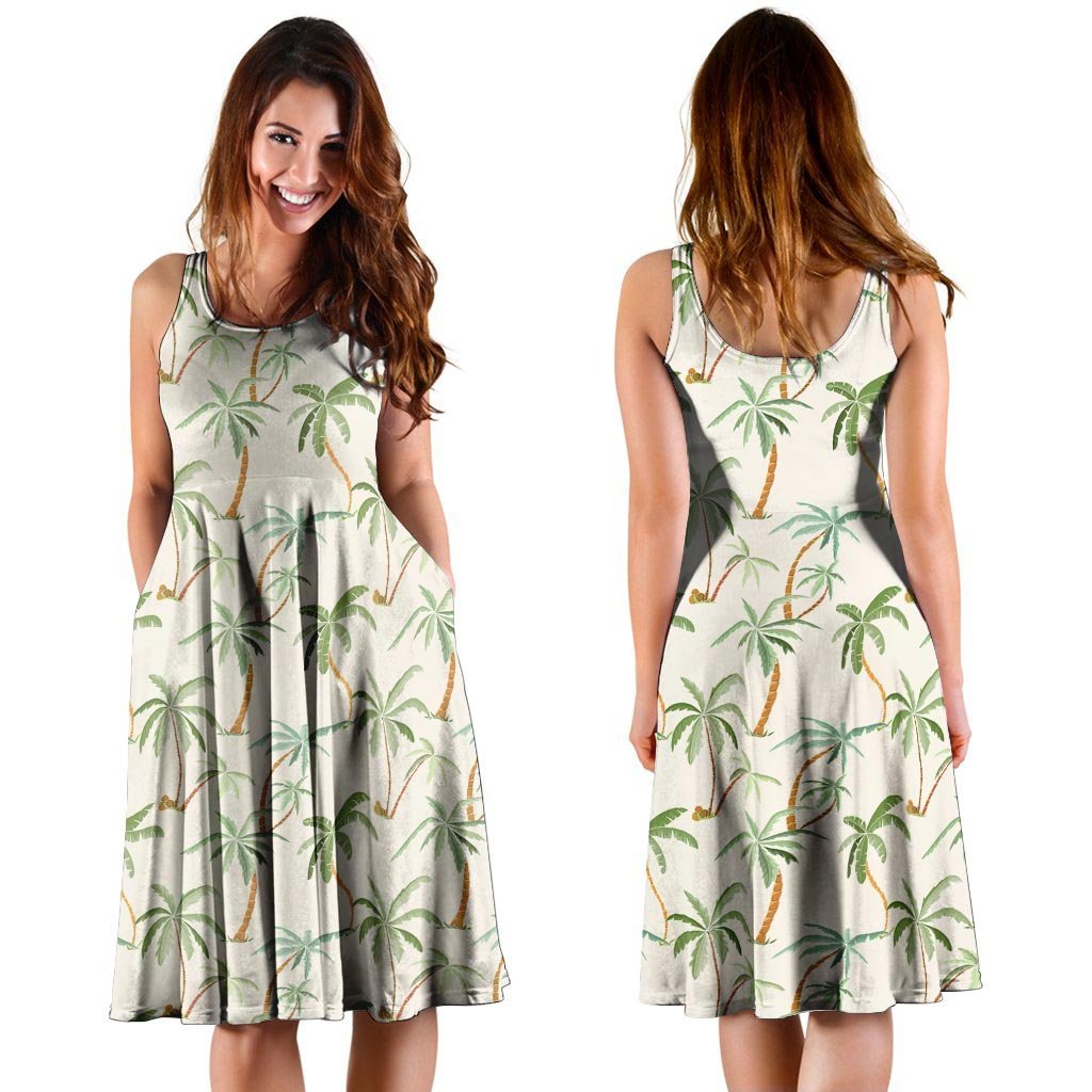 Tropical Palm Tree Hawaiian Print Dress-grizzshop