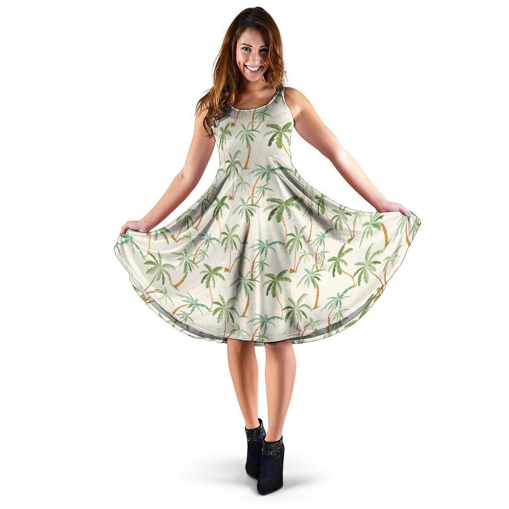 Tropical Palm Tree Hawaiian Print Dress-grizzshop