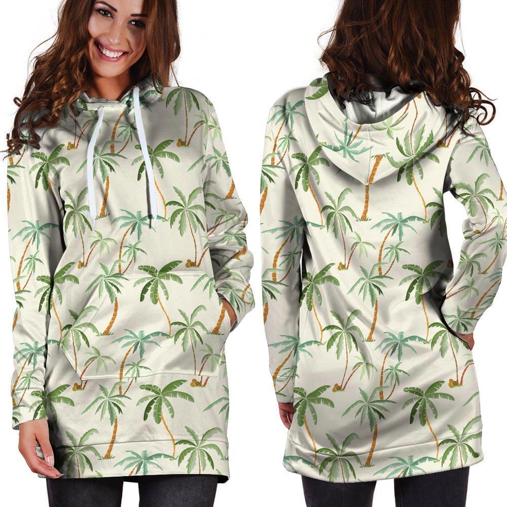 Tropical Palm Tree Hawaiian Print Hoodie Dress-grizzshop