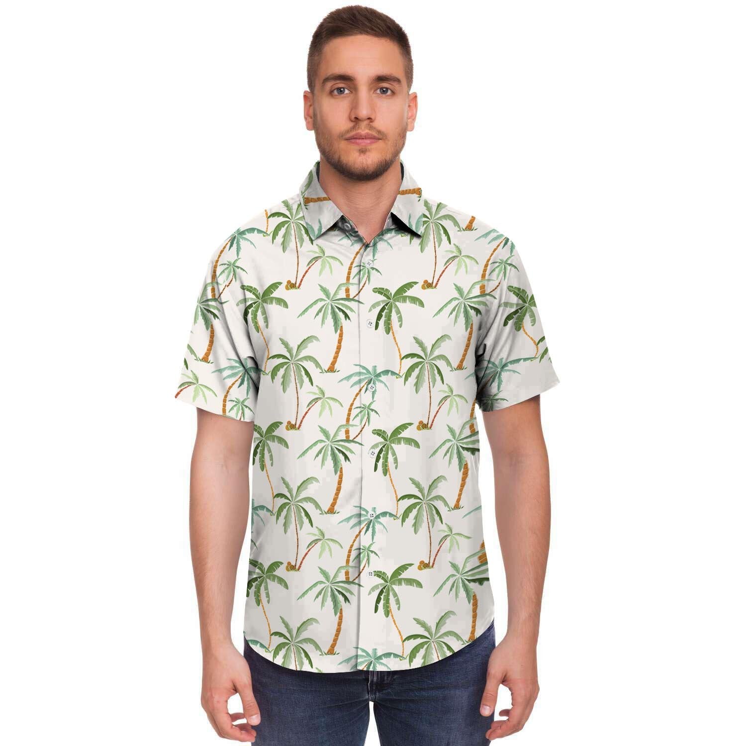 Tropical Palm Tree Hawaiian Print Men's Short Sleeve Shirt-grizzshop