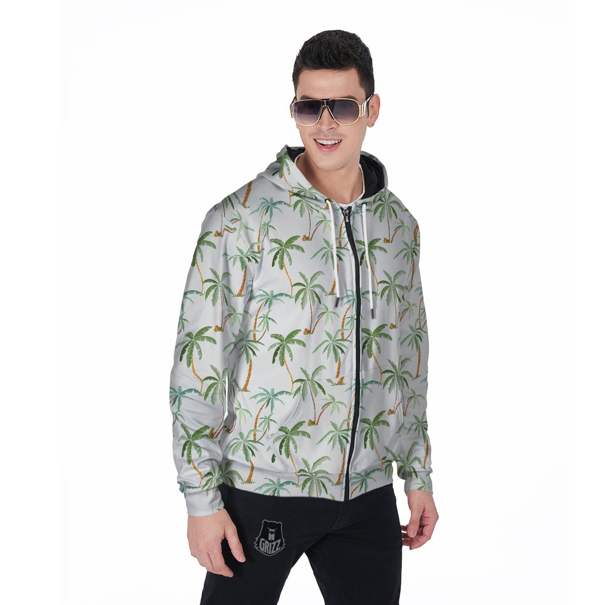 Tropical Palm Tree Hawaiian Print Men's Zip Up Hoodie-grizzshop