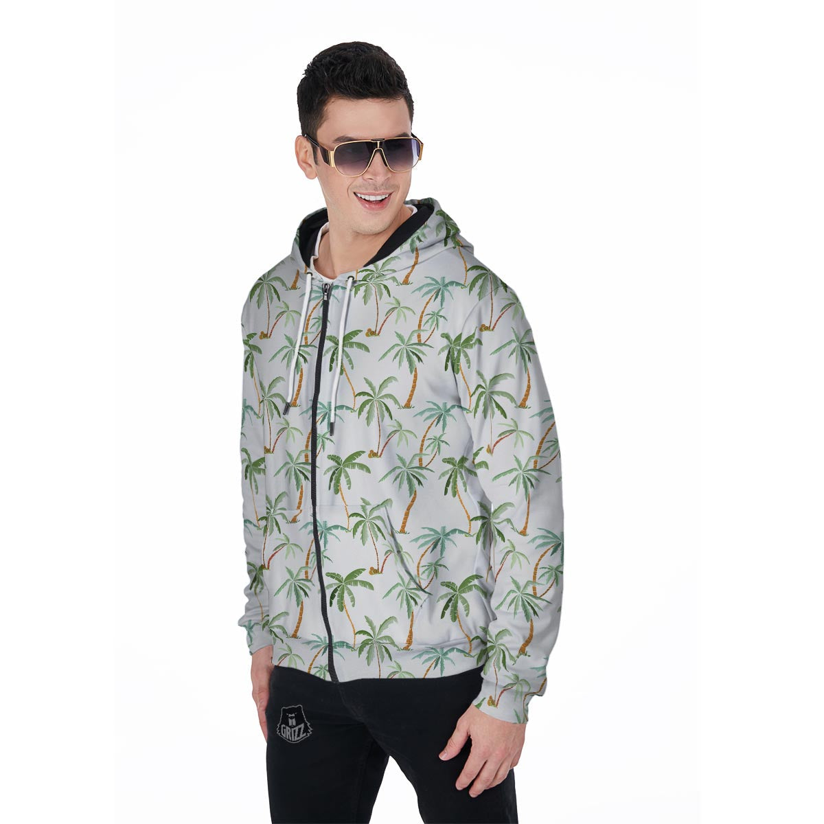 Tropical Palm Tree Hawaiian Print Men's Zip Up Hoodie-grizzshop