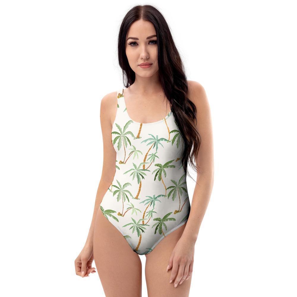 Tropical Palm Tree Hawaiian Print One Piece Swimsuite-grizzshop