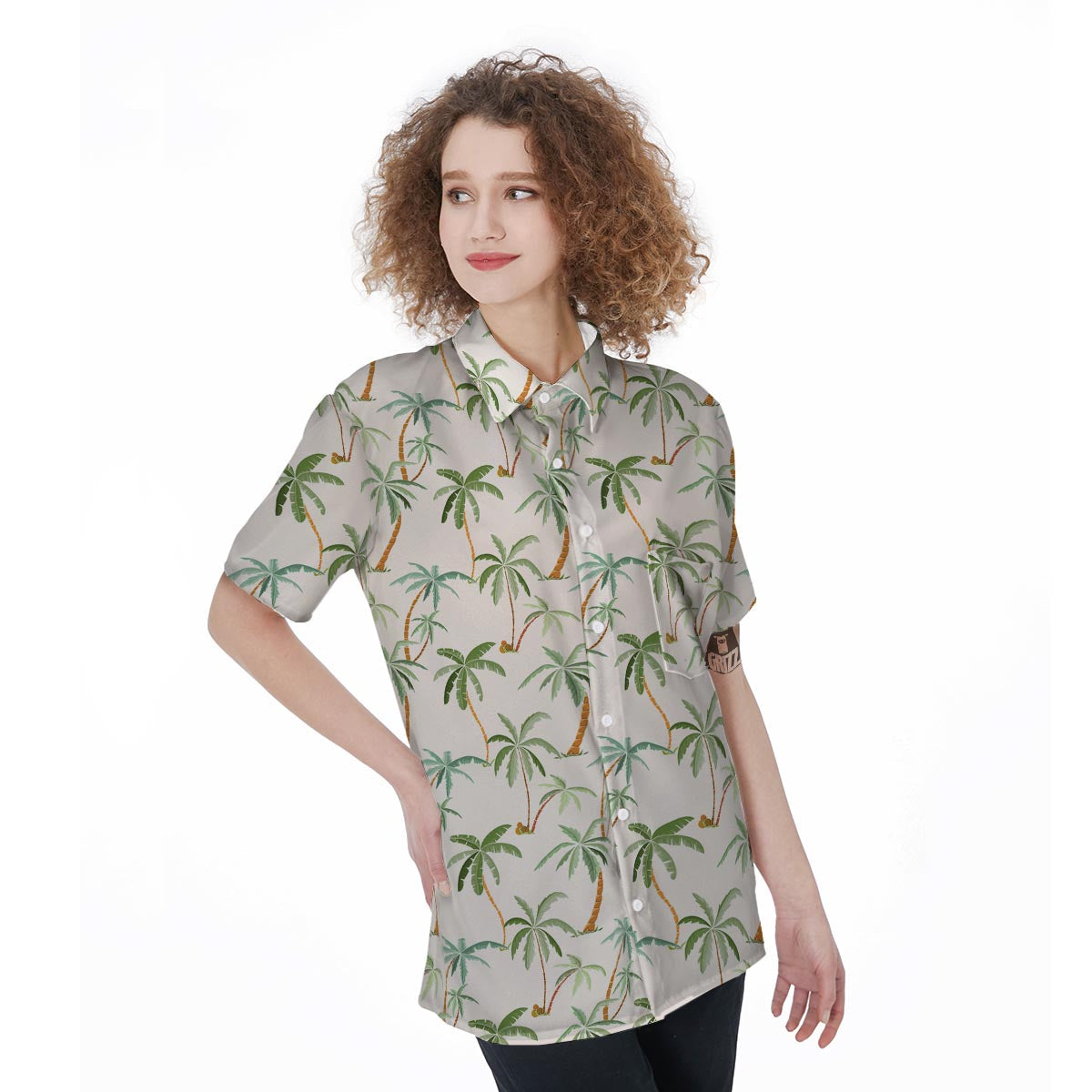 Tropical Palm Tree Hawaiian Print Women's Short Sleeve Shirts-grizzshop