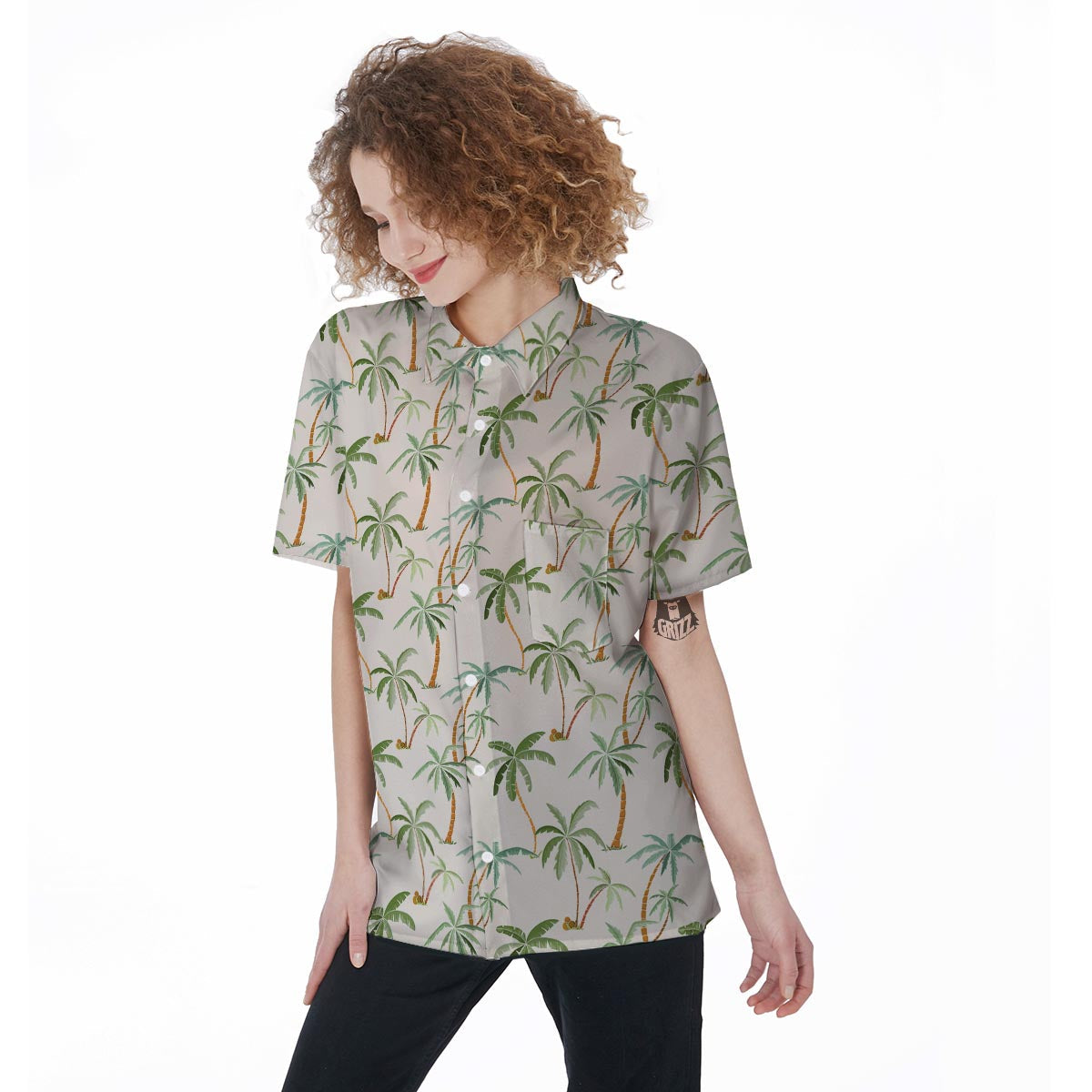 Tropical Palm Tree Hawaiian Print Women's Short Sleeve Shirts-grizzshop