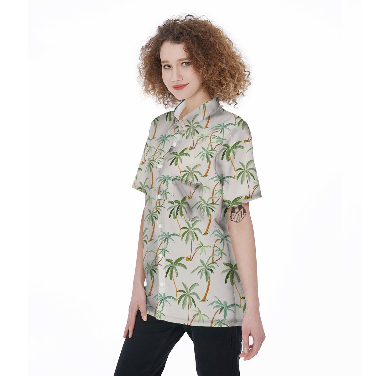 Tropical Palm Tree Hawaiian Print Women's Short Sleeve Shirts-grizzshop