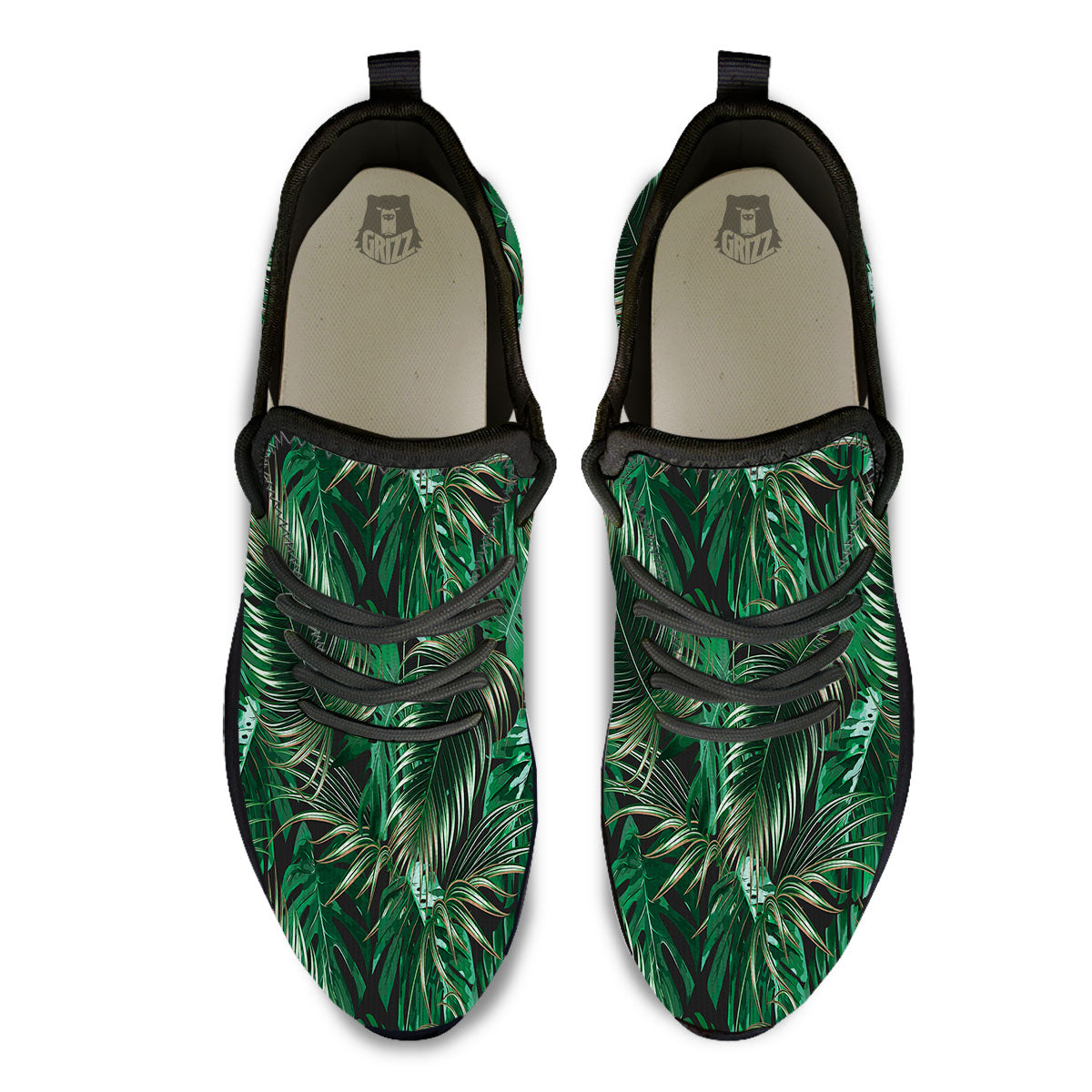 Tropical Palm Tree Print Pattern Black Athletic Shoes-grizzshop