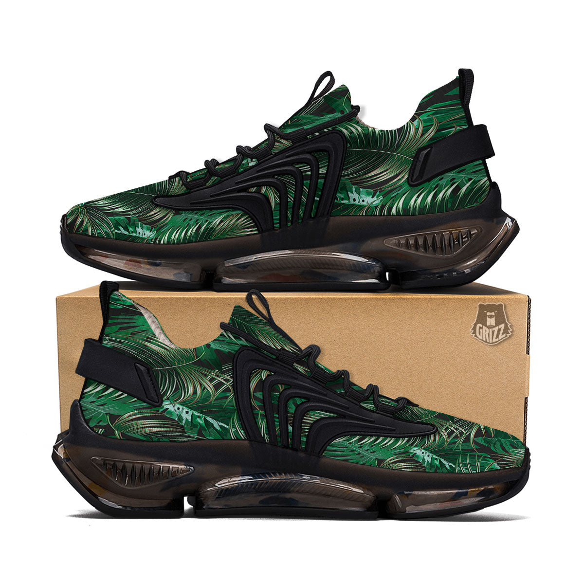 Tropical Palm Tree Print Pattern Black Gym Shoes-grizzshop