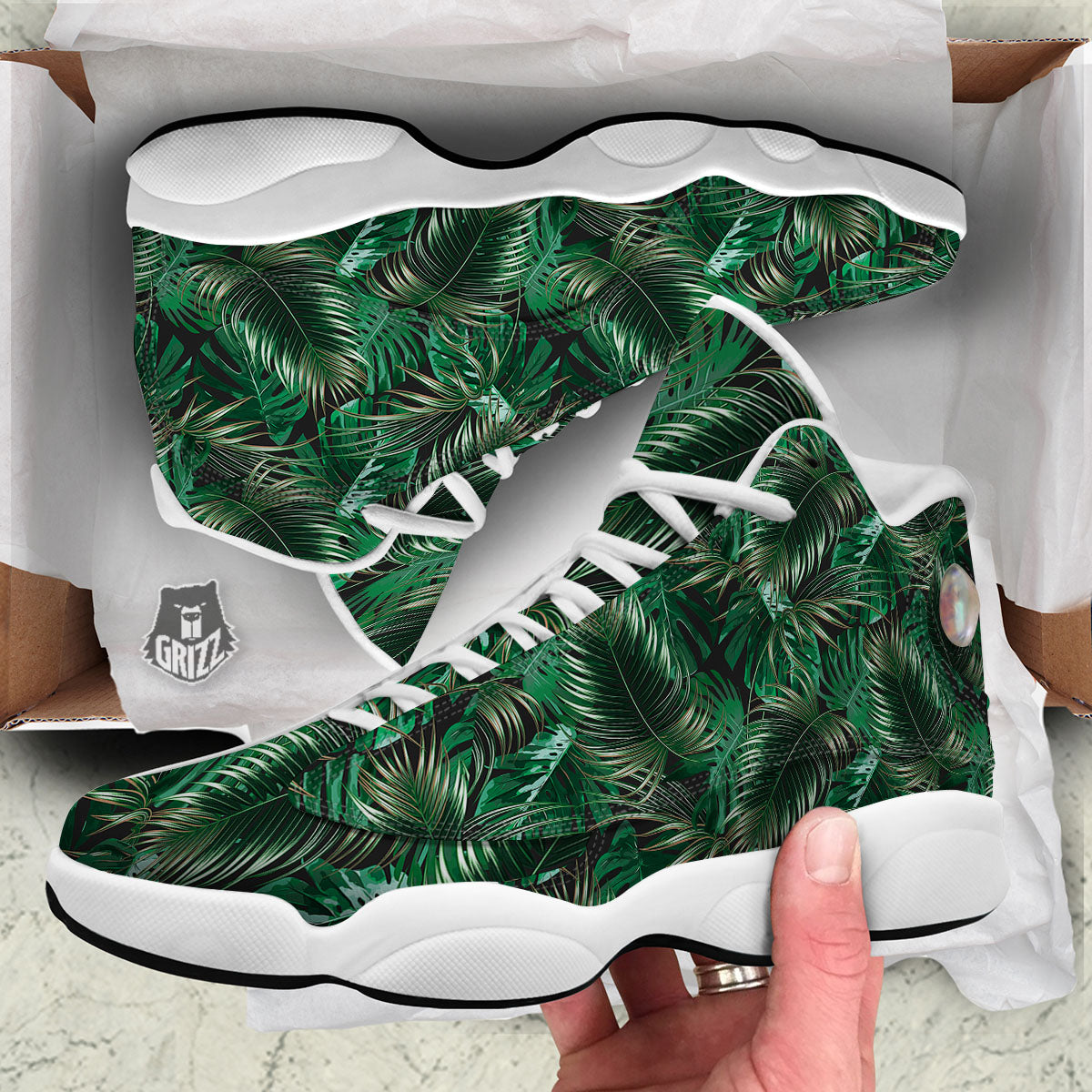 Tropical Palm Tree Print Pattern White Basketball Shoes-grizzshop