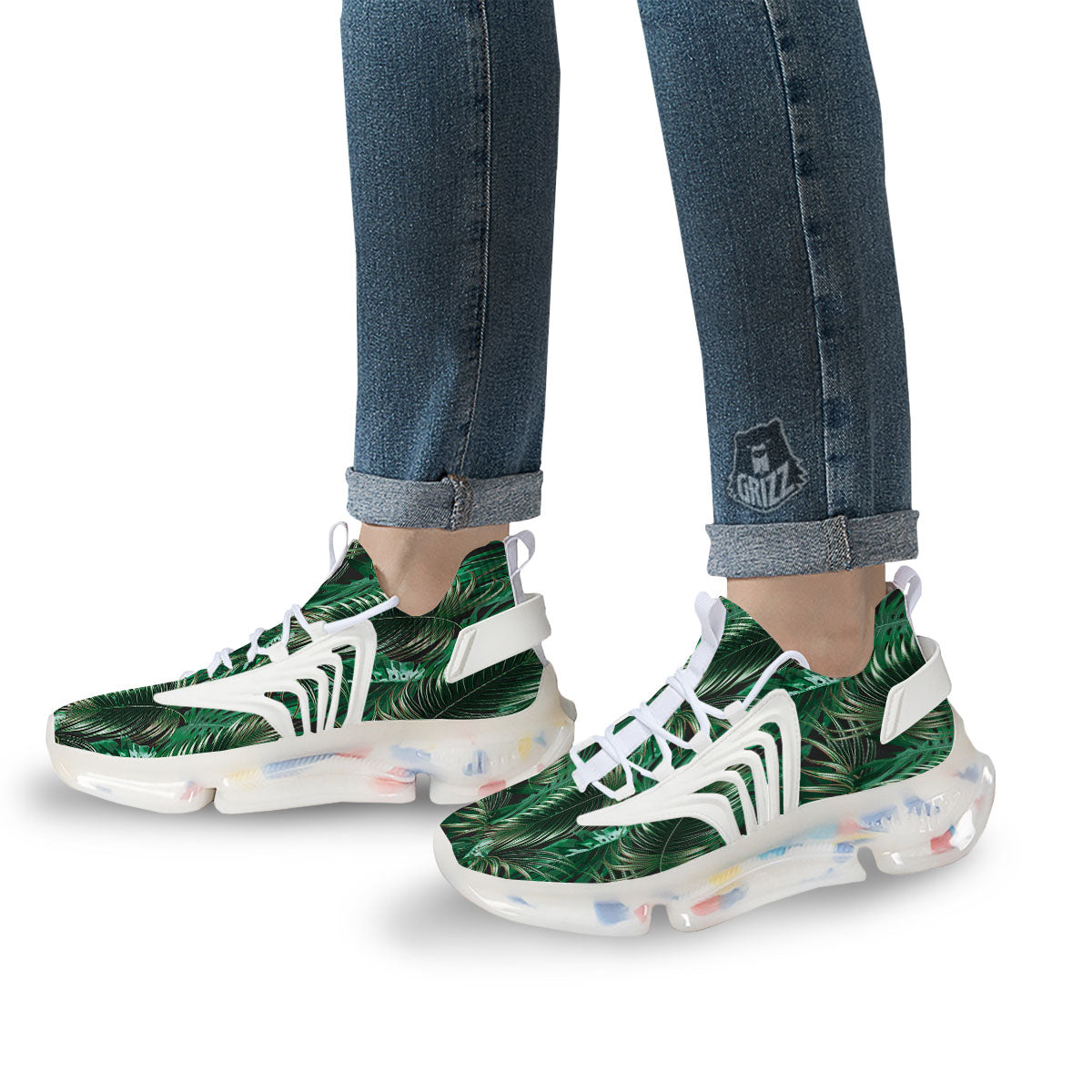 Tropical Palm Tree Print Pattern White Gym Shoes-grizzshop