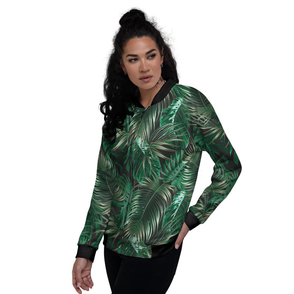 Tropical Palm Tree Print Pattern Women's Bomber Jacket-grizzshop