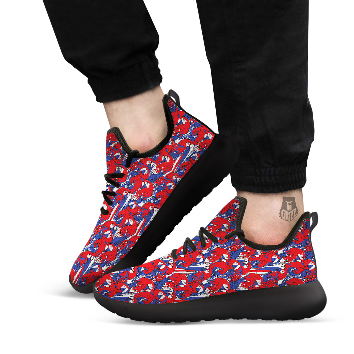 Tropical Parrot Print Pattern Black Athletic Shoes-grizzshop