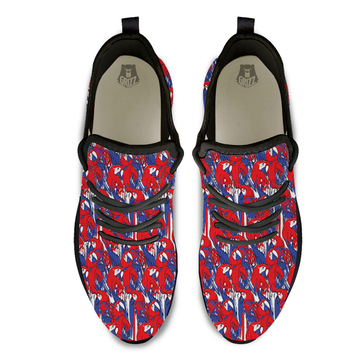 Tropical Parrot Print Pattern Black Athletic Shoes-grizzshop