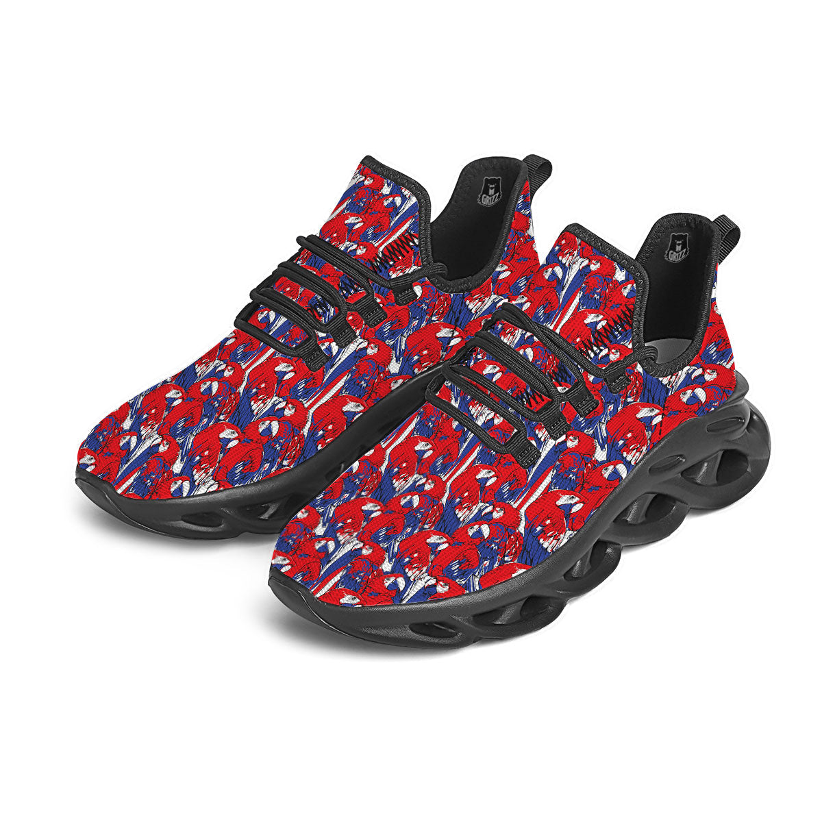Tropical Parrot Print Pattern Black Running Shoes-grizzshop