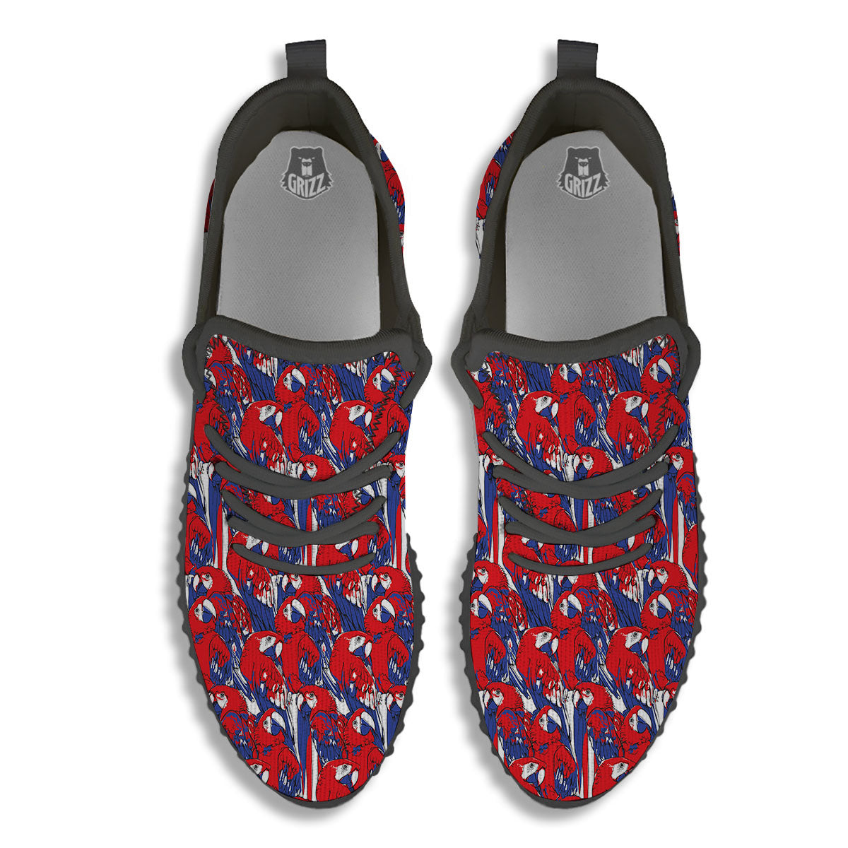 Tropical Parrot Print Pattern Black Walking Shoes-grizzshop