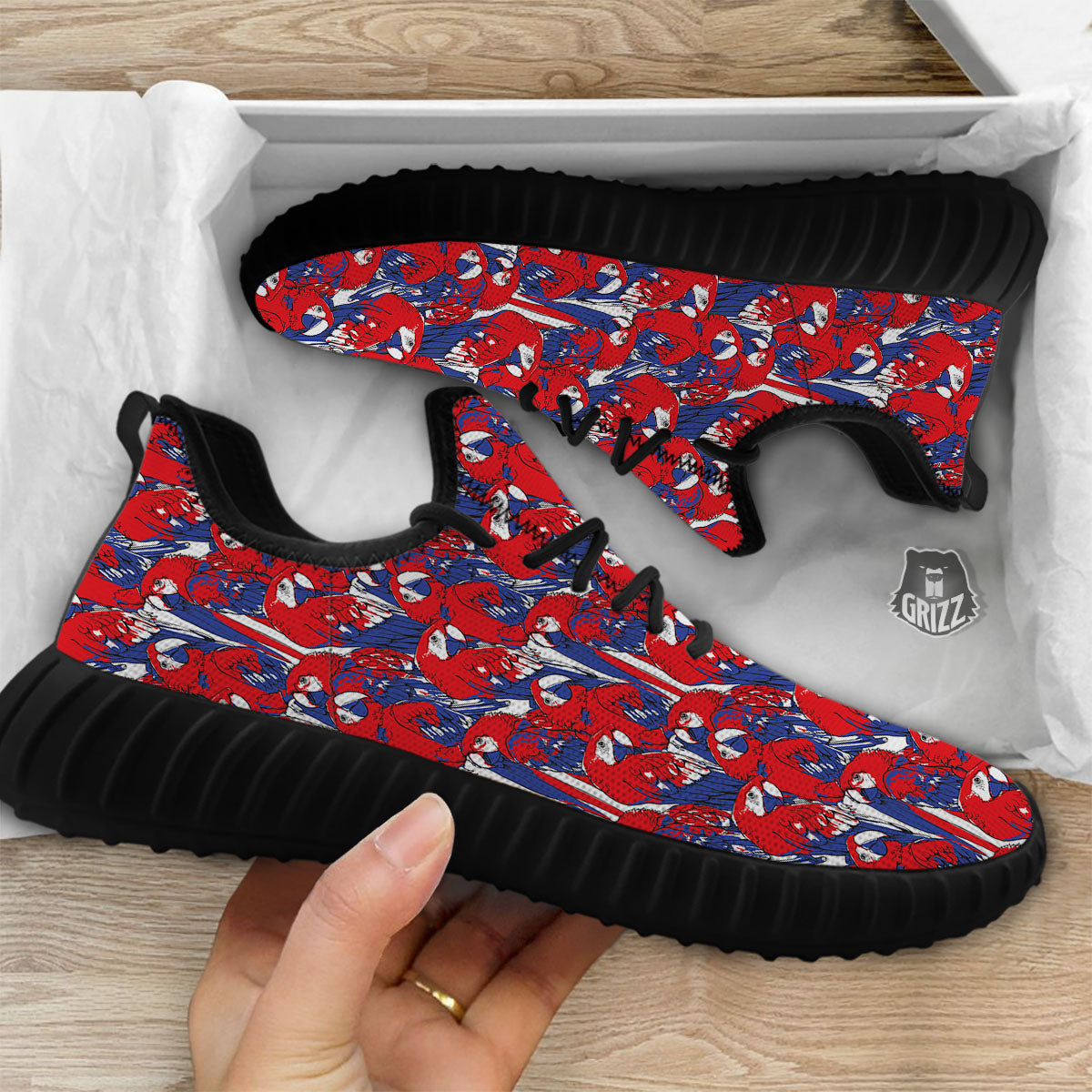 Tropical Parrot Print Pattern Black Walking Shoes-grizzshop
