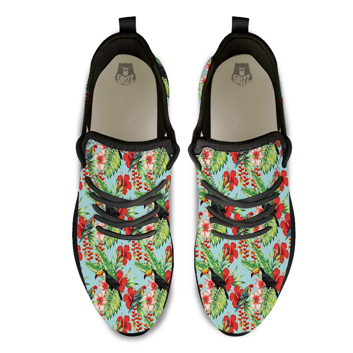 Tropical Parrot Toucan Print Pattern Black Athletic Shoes-grizzshop