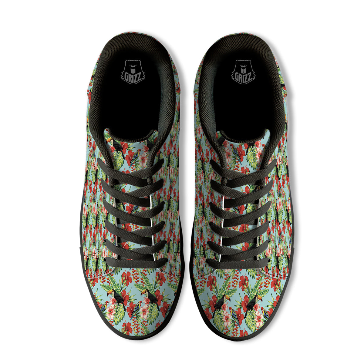Tropical Parrot Toucan Print Pattern Black Low Top Sneakers-grizzshop